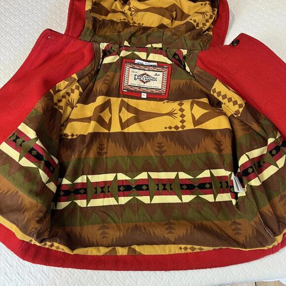Vintage Chevignon Kids 4 Navajo Handmade Wool Blend Jacket Coat Hood Red France - Picture 13 of 15